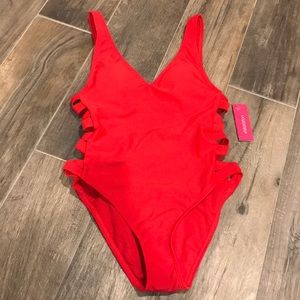 Red Xhilaration One-Piece Swimsuit w/Side Cutouts